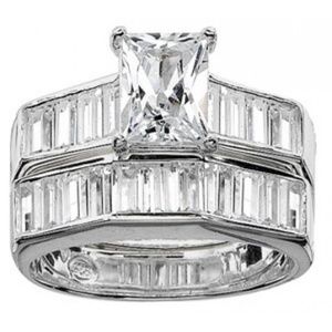 EMERALD CUT STERLING SILVER CZ WEDDING SET